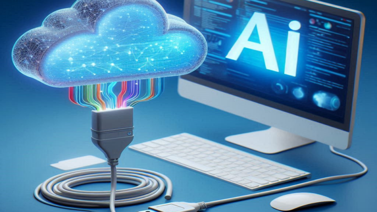 A computer with a cloud plugged into it.