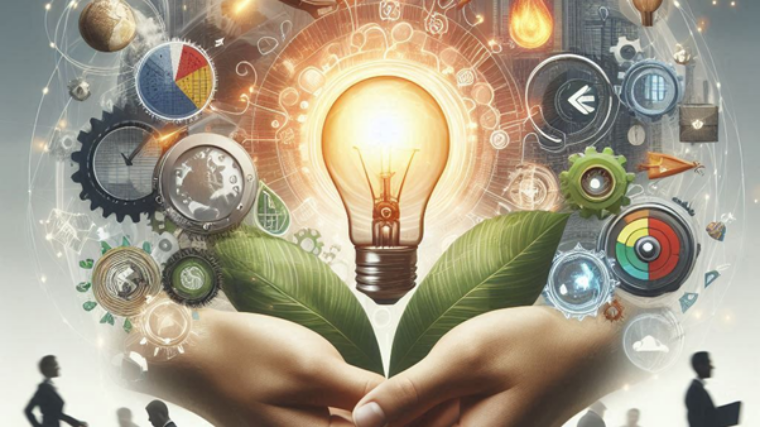 Kädet pitelevät lamppua, ympärillä erilaisia ikoneja. Tekoälyllä luotu kuva.