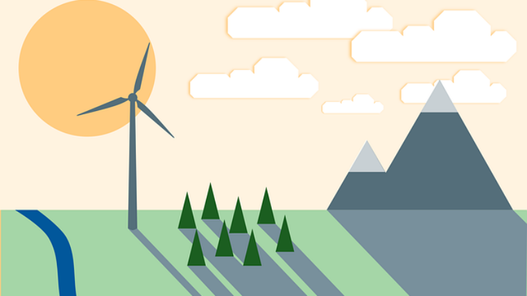 Tuulimylly, metsää ja vuoria