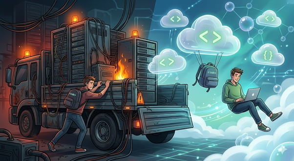 From heavy infrastructure to effortless cloud: The student's journey from traditional server management to the lightness of serverless architecture.