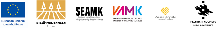 Euroopan unionin osarahoittama. Etelä-Pohjanmaan liitto. SEAMK. VAMK. Vaasan yliopisto. Helsingin yliopisto.
