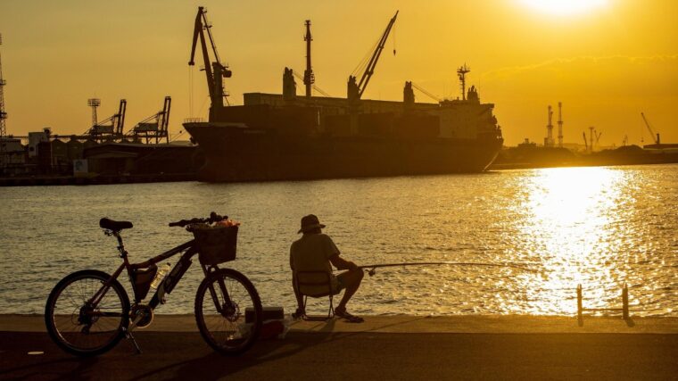 A port during sunset.