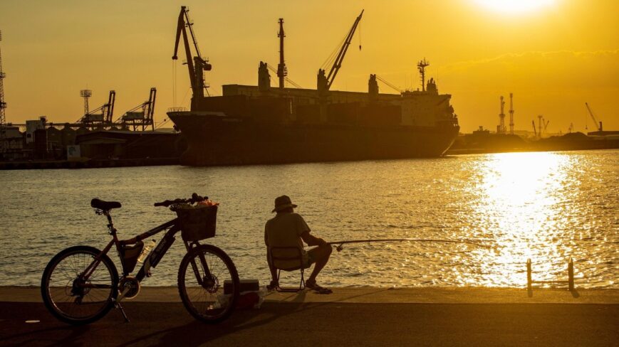 A port during sunset.